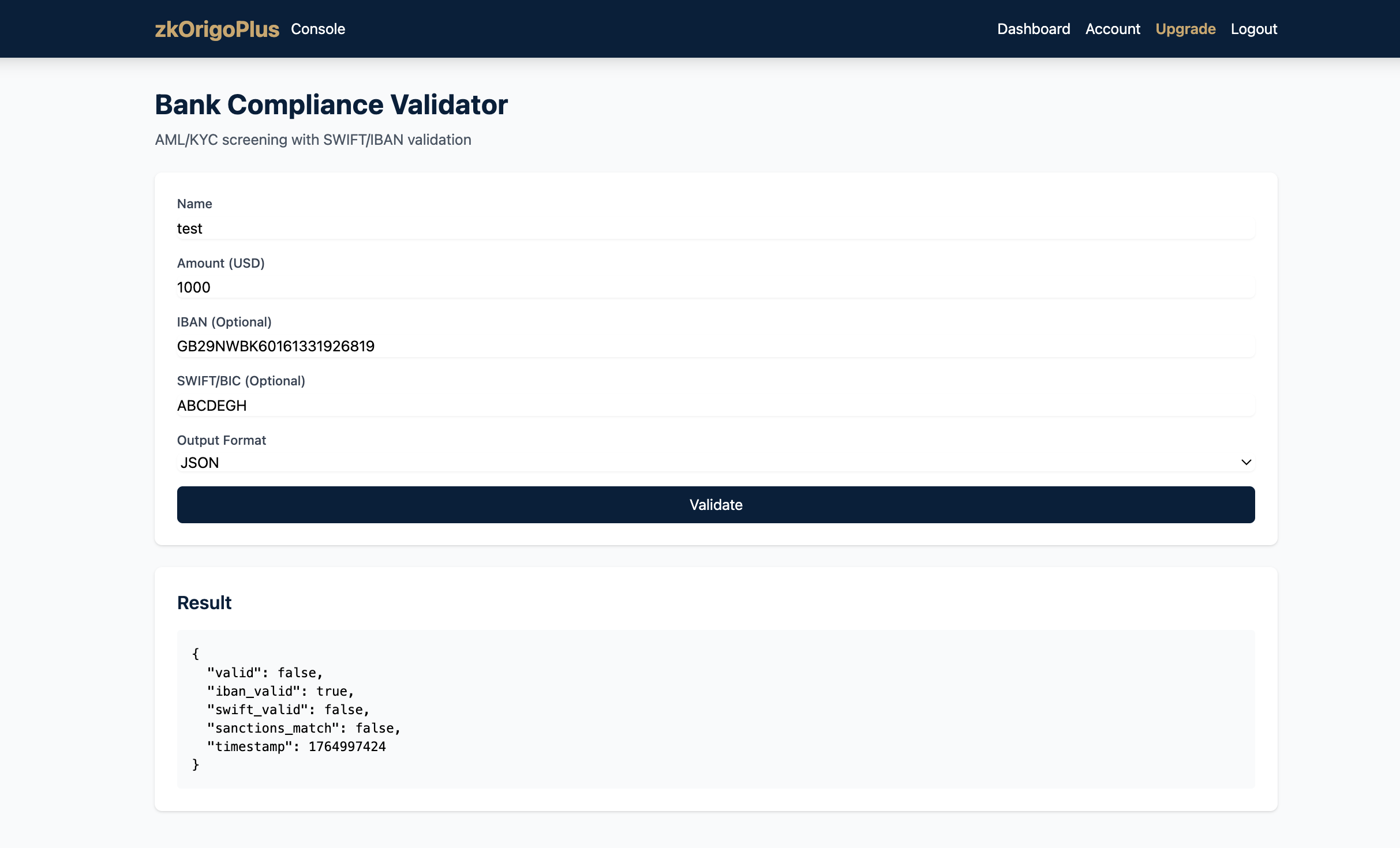 Bank Compliance Validator