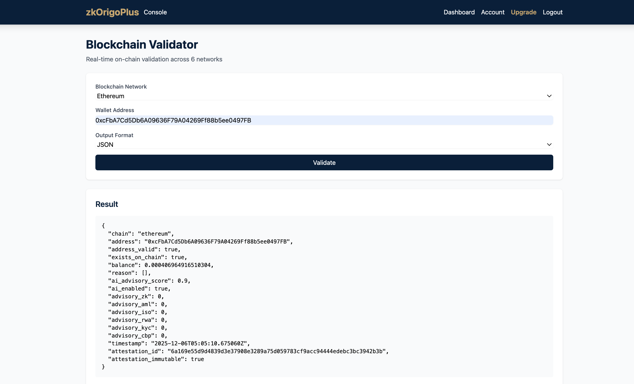 Blockchain Validator Output